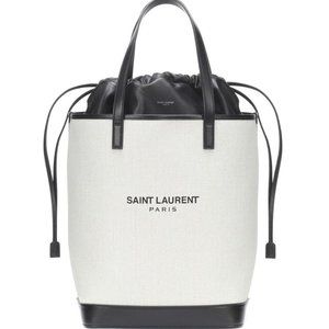 Saint Laurent Bucket Teddy Medium Canvas Beige/Black Suede Leather